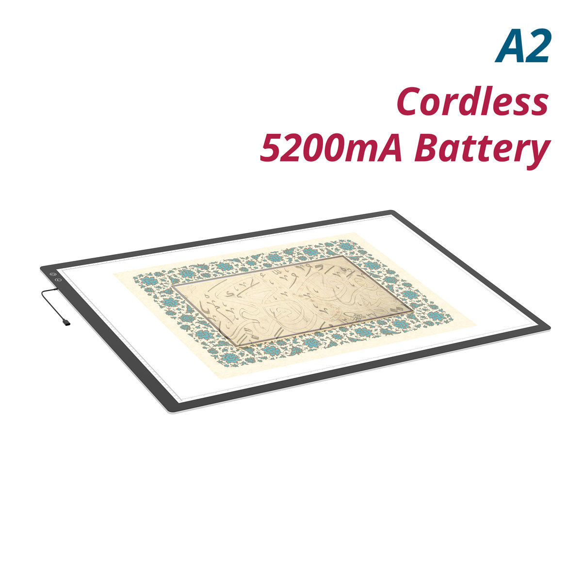 JSK-A2-D23 Wireless Rechargeable A2 LED Light Pad w/Built-in Riser Stands, 6 Levels of Brightness, Evenly Illuminated Light Box for Arabic calligraphy . (Copy) (Copy)