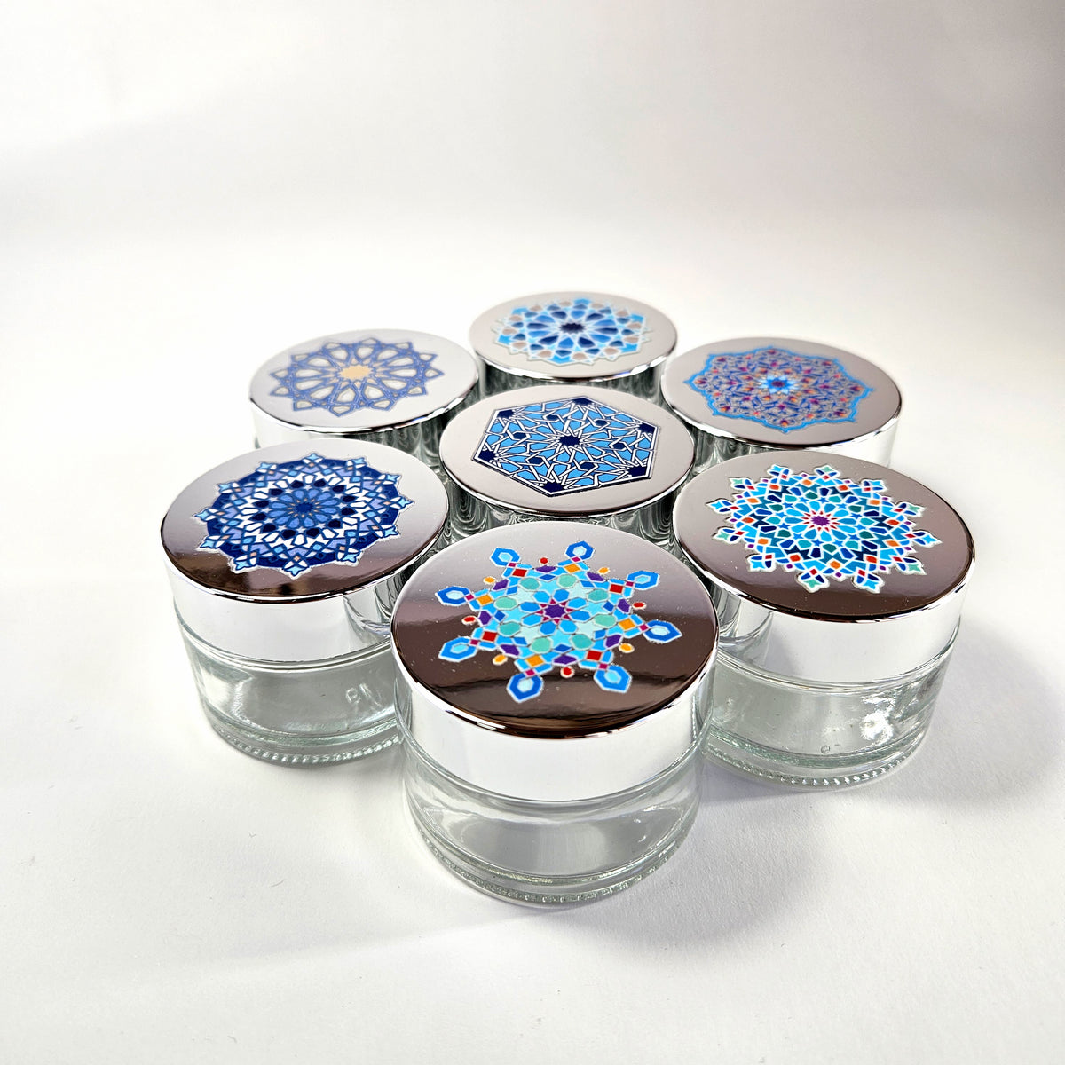 Glass inkwell / liqa with Silver metallic Lid