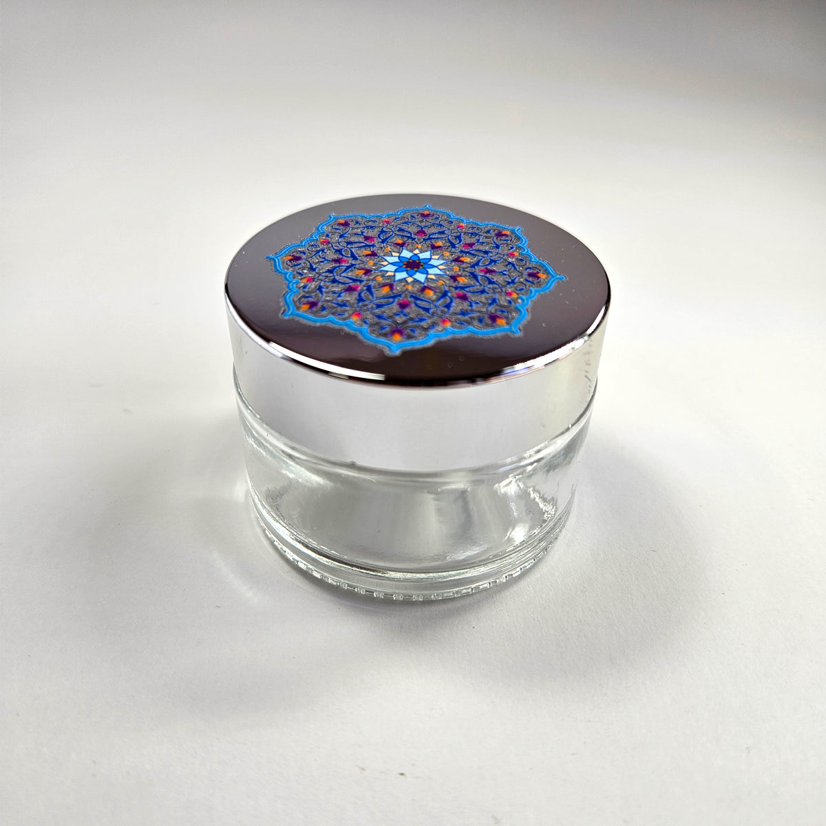 Glass inkwell / liqa with Silver metallic Lid