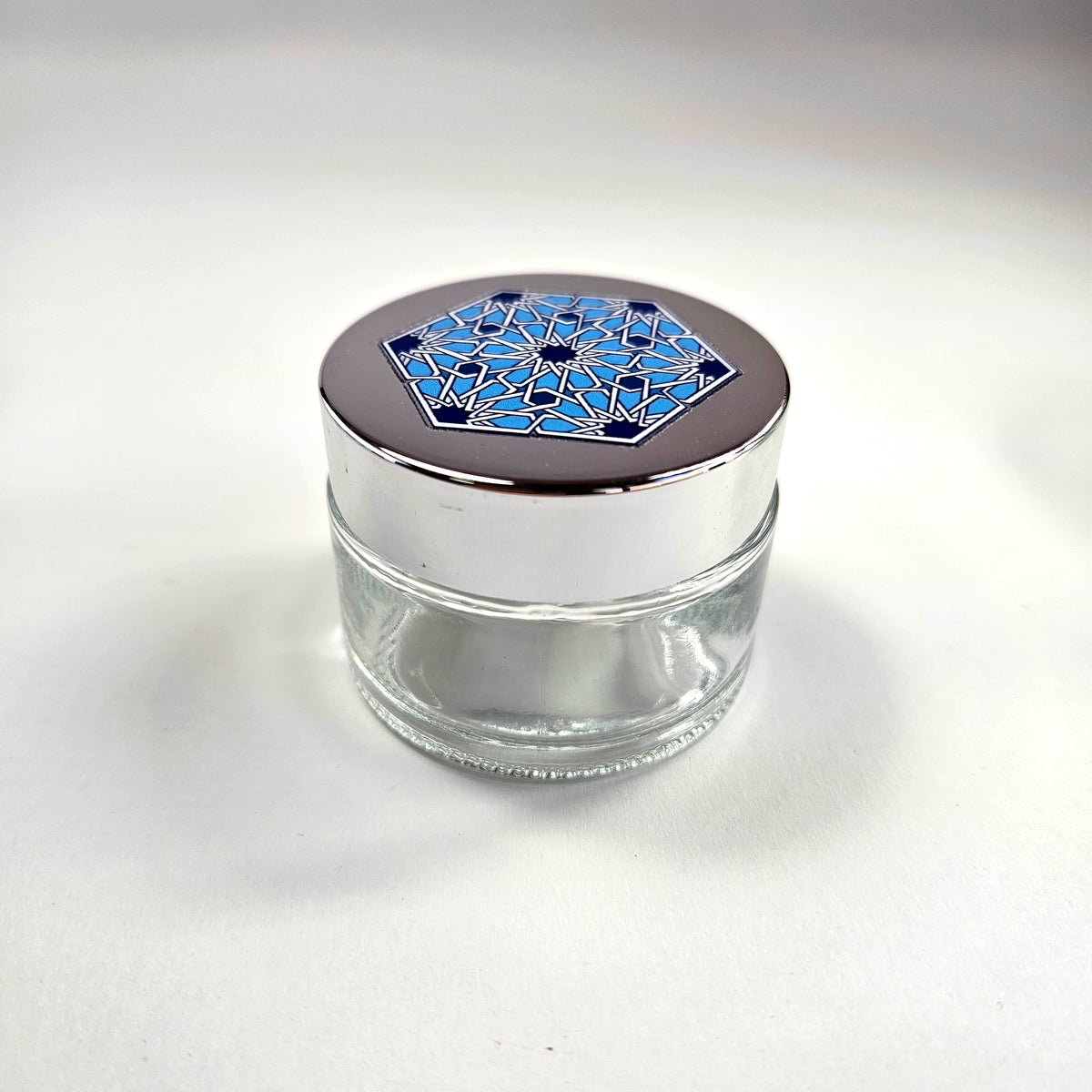 Glass inkwell / liqa with Silver metallic Lid