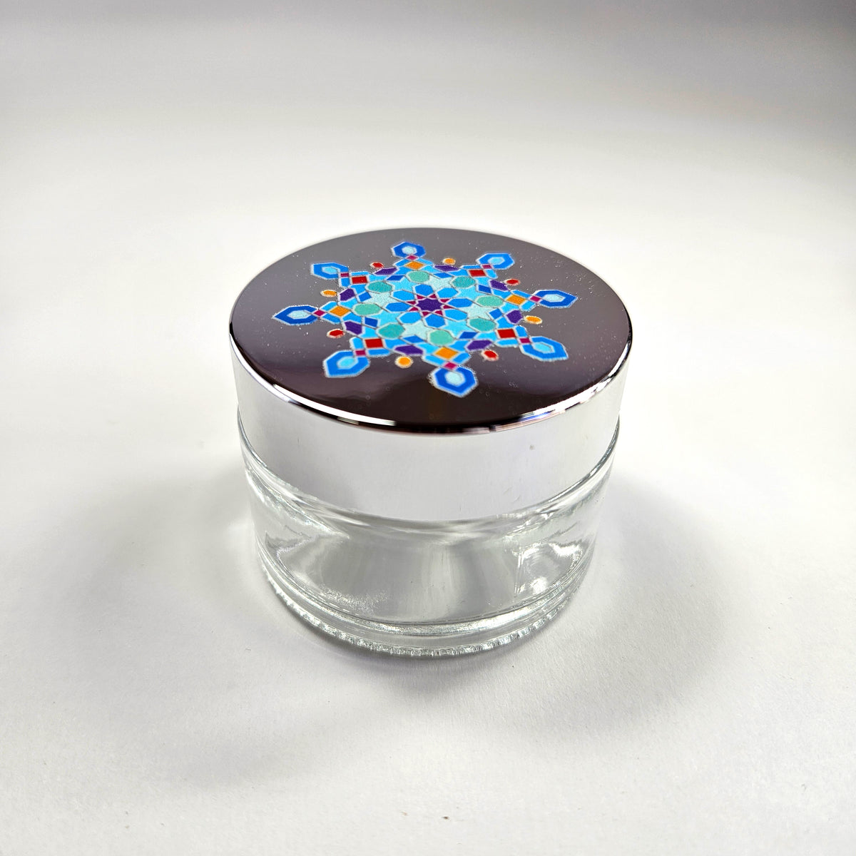 Glass inkwell / liqa with Silver metallic Lid