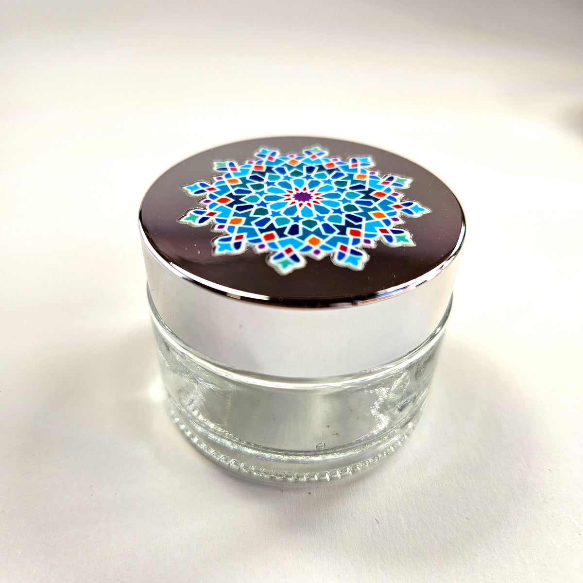 Glass inkwell / liqa with Silver metallic Lid