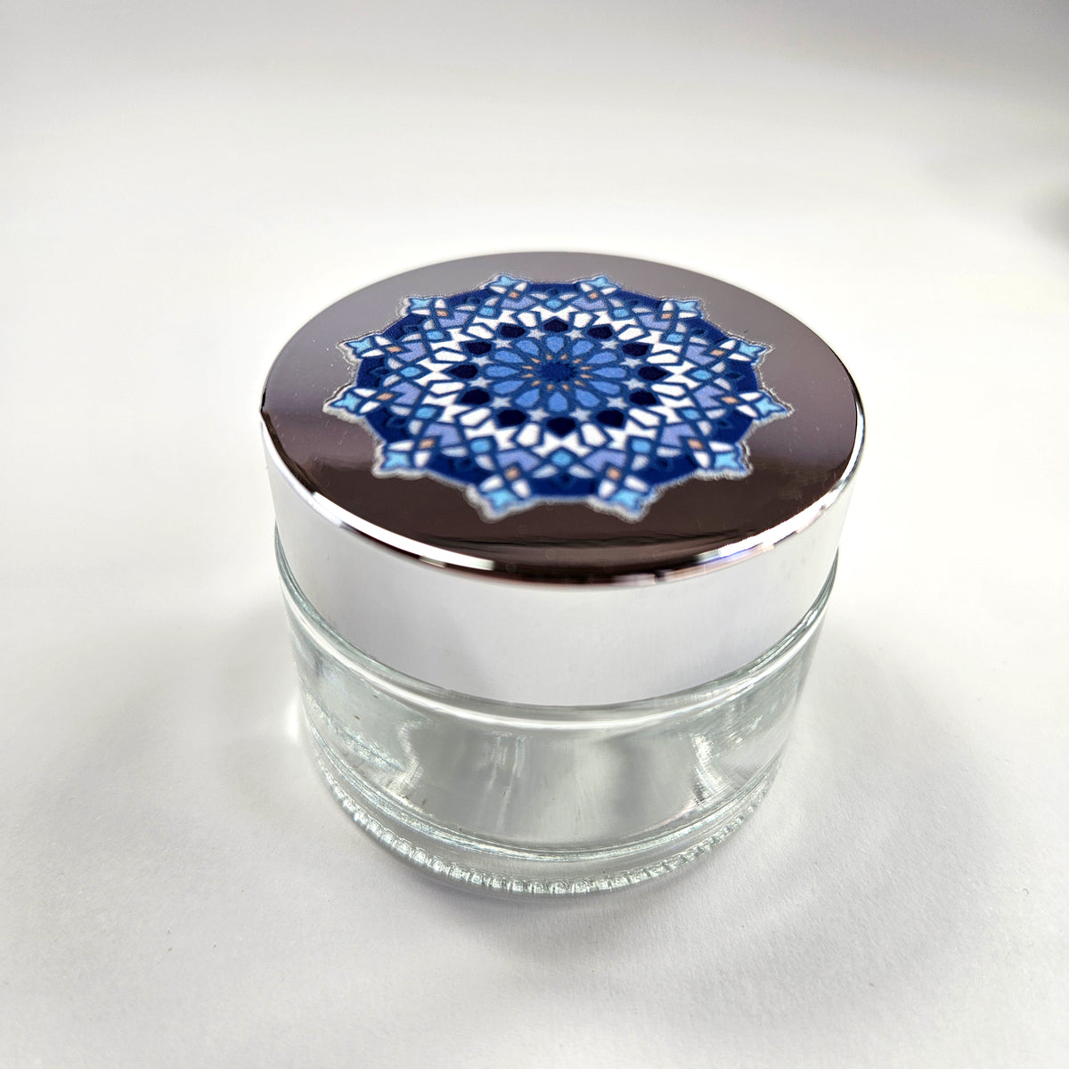 Glass inkwell / liqa with Silver metallic Lid