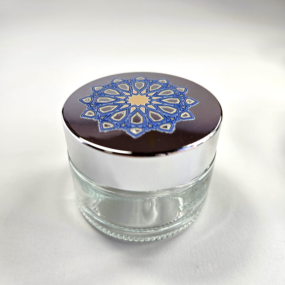 Glass inkwell / liqa with Silver metallic Lid
