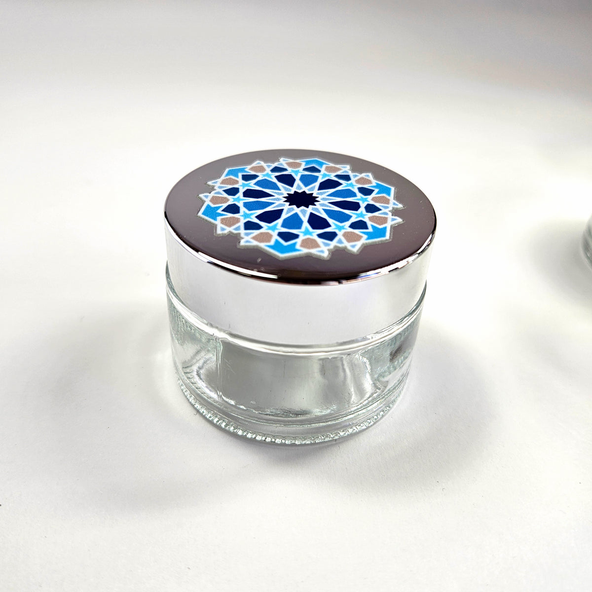 Glass inkwell / liqa with Silver metallic Lid