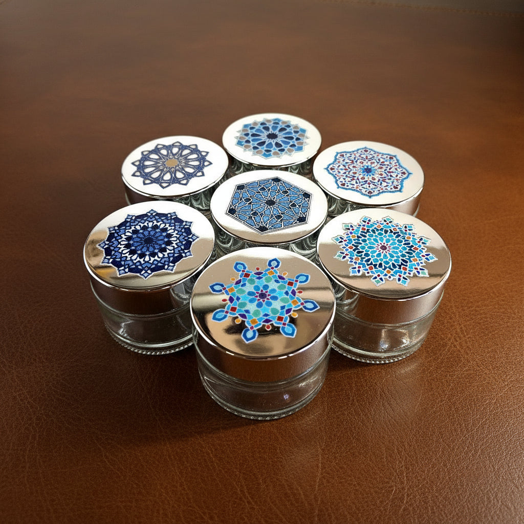 Glass inkwell / liqa with Silver metallic Lid