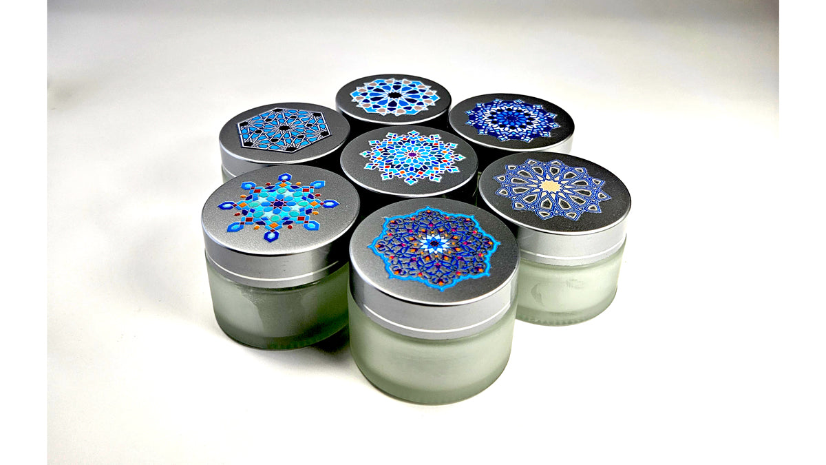 Glass inkwell / liqa with Silver brushed Lid with Islamic geometry design