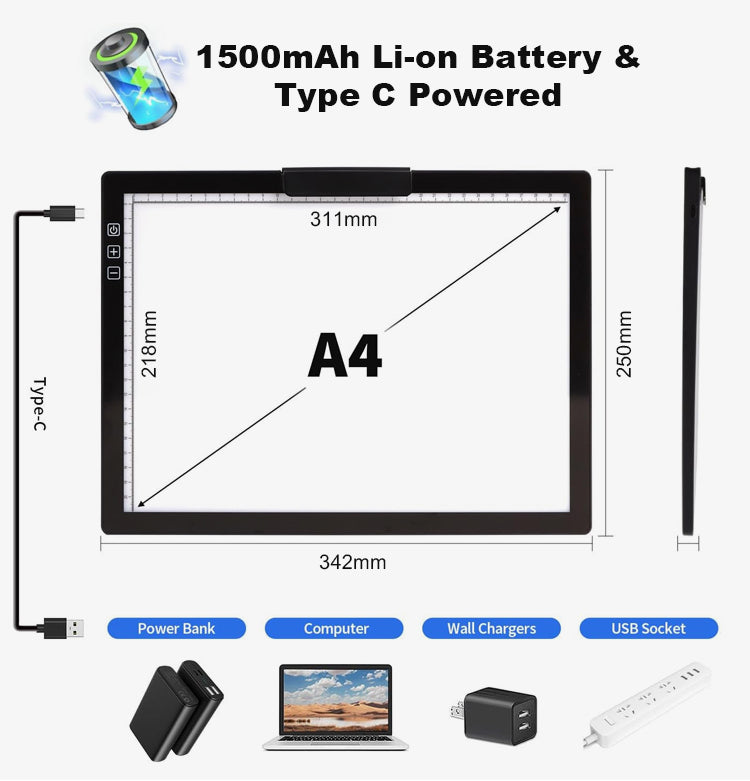JSK-A4- D28B Wireless Rechargeable A4 LED Light Pad w/Built-in Riser Stands, 6 Levels of Brightness, Evenly Illuminated Light Box for  Arabic calligraphy .