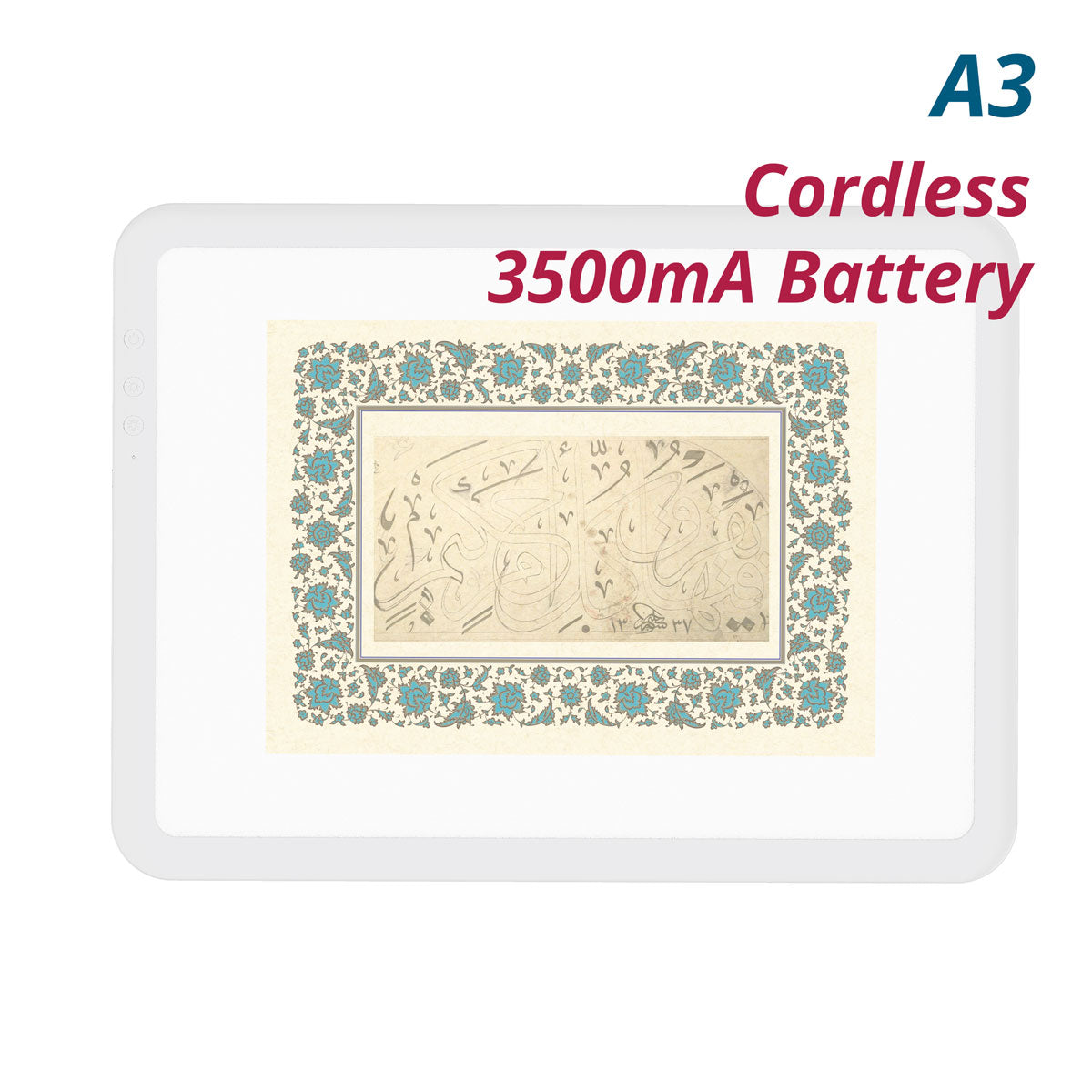 لوحة إضاءة LED A3-D50 لاسلكية قابلة لإعادة الشحن، مزودة بحامل مدمج، و6 مستويات سطوع، وصندوق إضاءة مضاء بالتساوي للخط العربي. (نسخة) (نسخة)