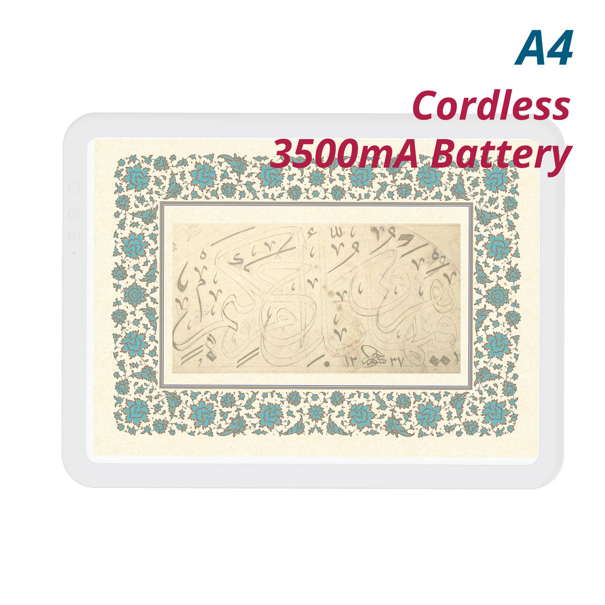 لوحة إضاءة A4-D50 لاسلكية قابلة لإعادة الشحن مزودة بإضاءة LED بحجم A4 مع حاملات رفع مدمجة، 6 مستويات سطوع، وصندوق إضاءة مضاء بالتساوي للخط العربي. (نسخة) (نسخة) (نسخة)