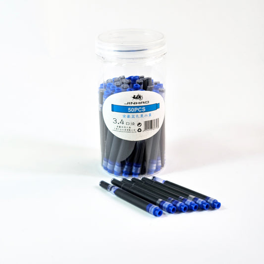 Jinhao Fountain Pen Ink Cartridges, Set of 50 Refill Ink Cartridges International Standard Size, 3.4 mm