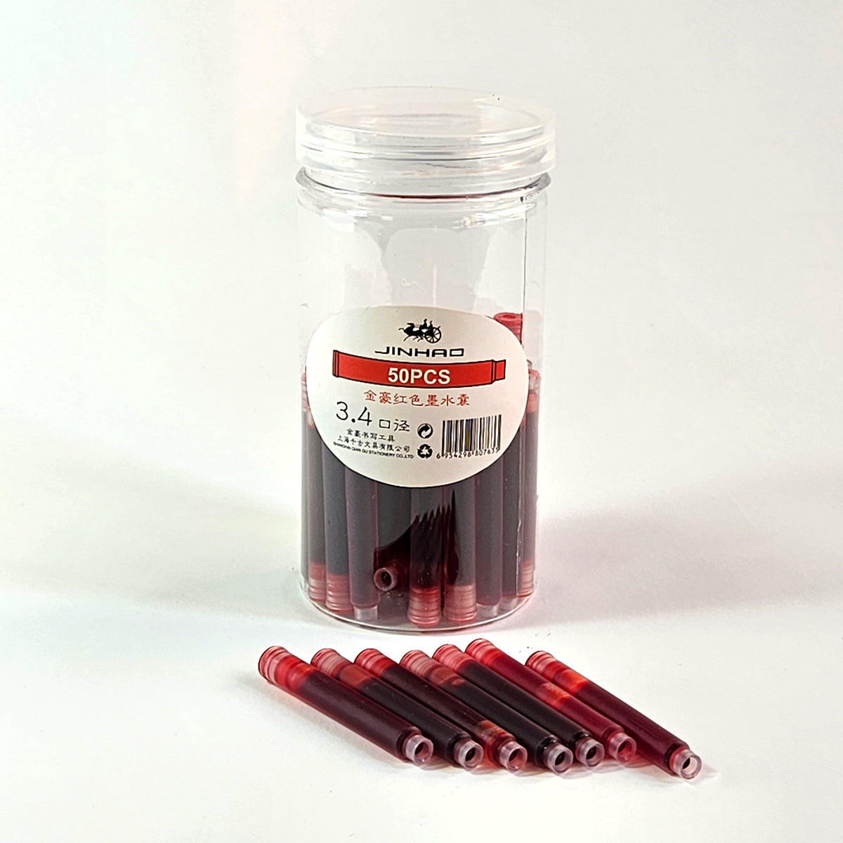 خراطيش حبر قلم حبر جاف جينهاو، مجموعة من 50 خرطوشة حبر قابلة لإعادة التعبئة، مقاس قياسي دولي، 3.4 مم