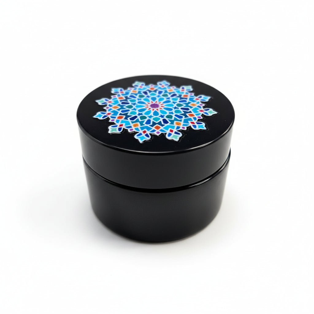 Glass inkwell with Islamic geometry design Black cover