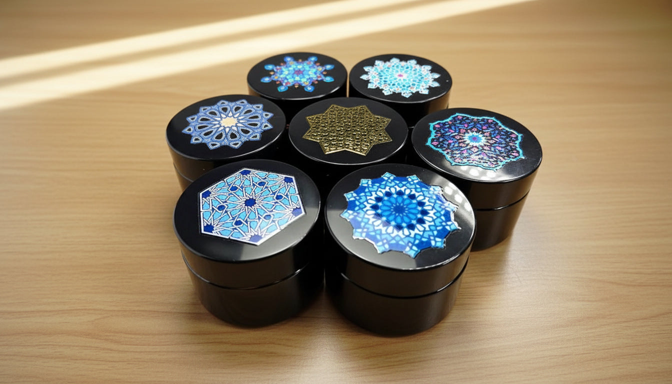 Glass inkwell with Islamic geometry design Black cover