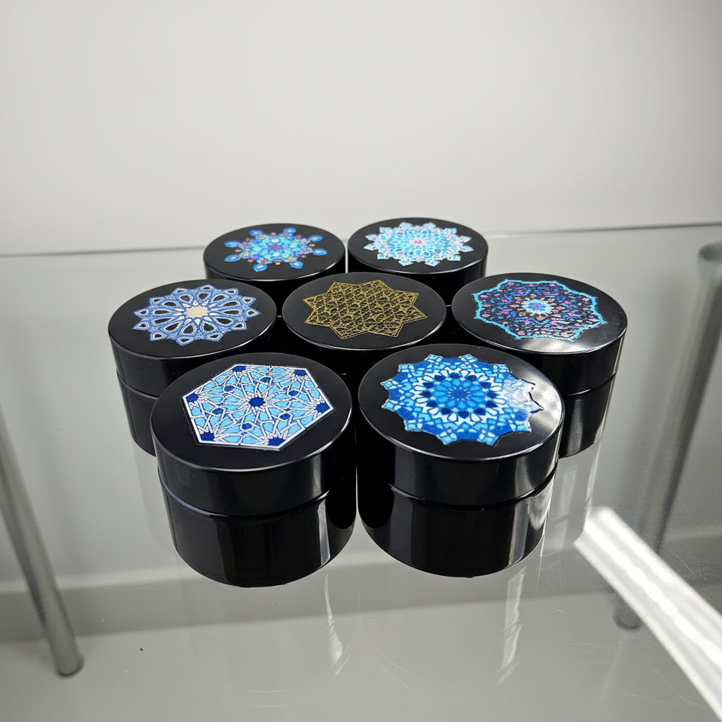Glass inkwell with Islamic geometry design Black cover