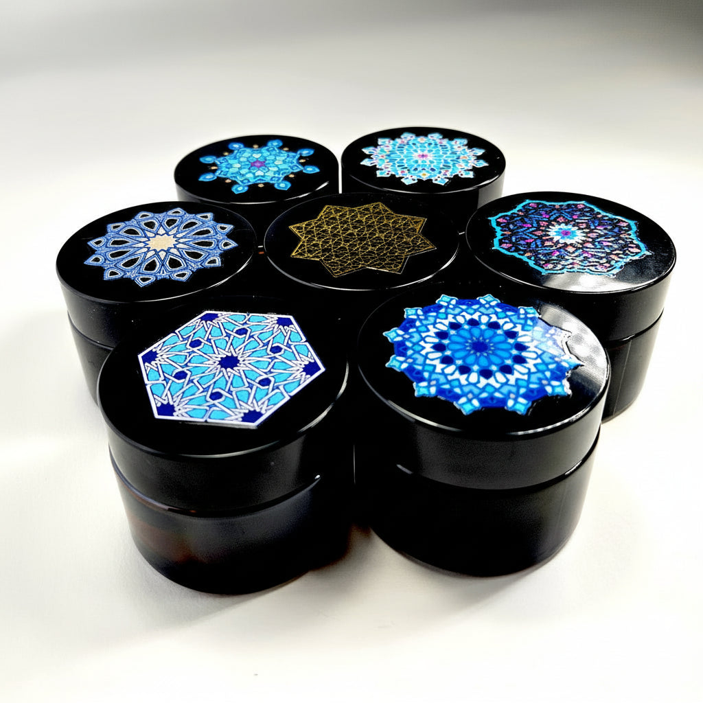 Glass inkwell with Islamic geometry design Black cover