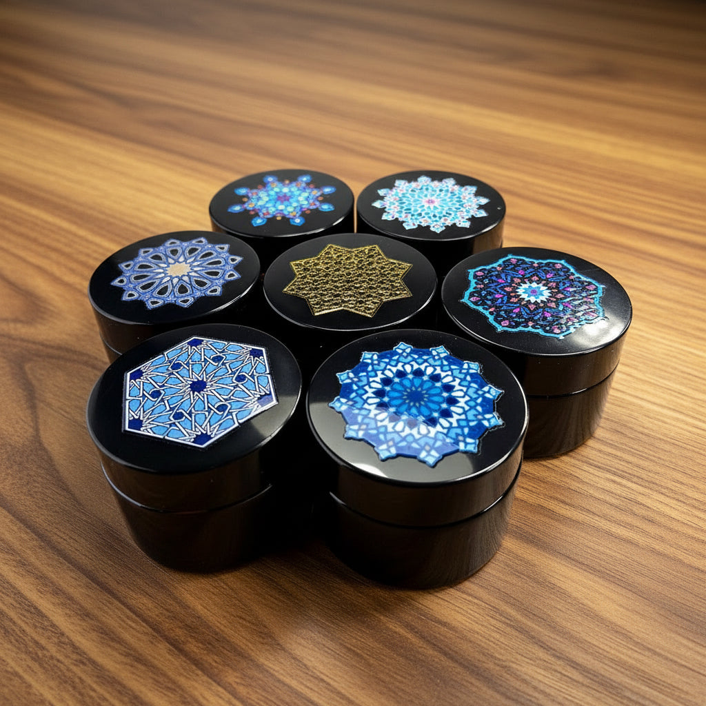 Glass inkwell with Islamic geometry design Black cover